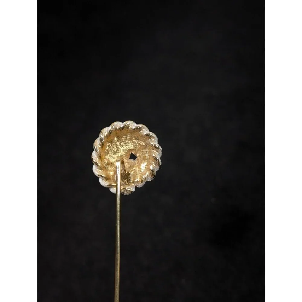 Vintage White Rope Textured Round Gold Tone‎ Stick Pin Nautical